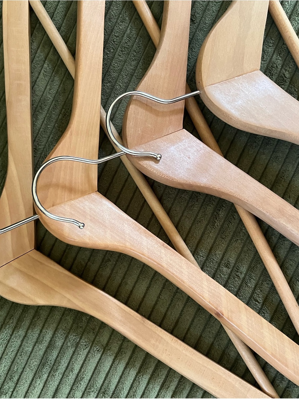Natural Wood Suit Hangers with Trousers Bar - Set of 4
